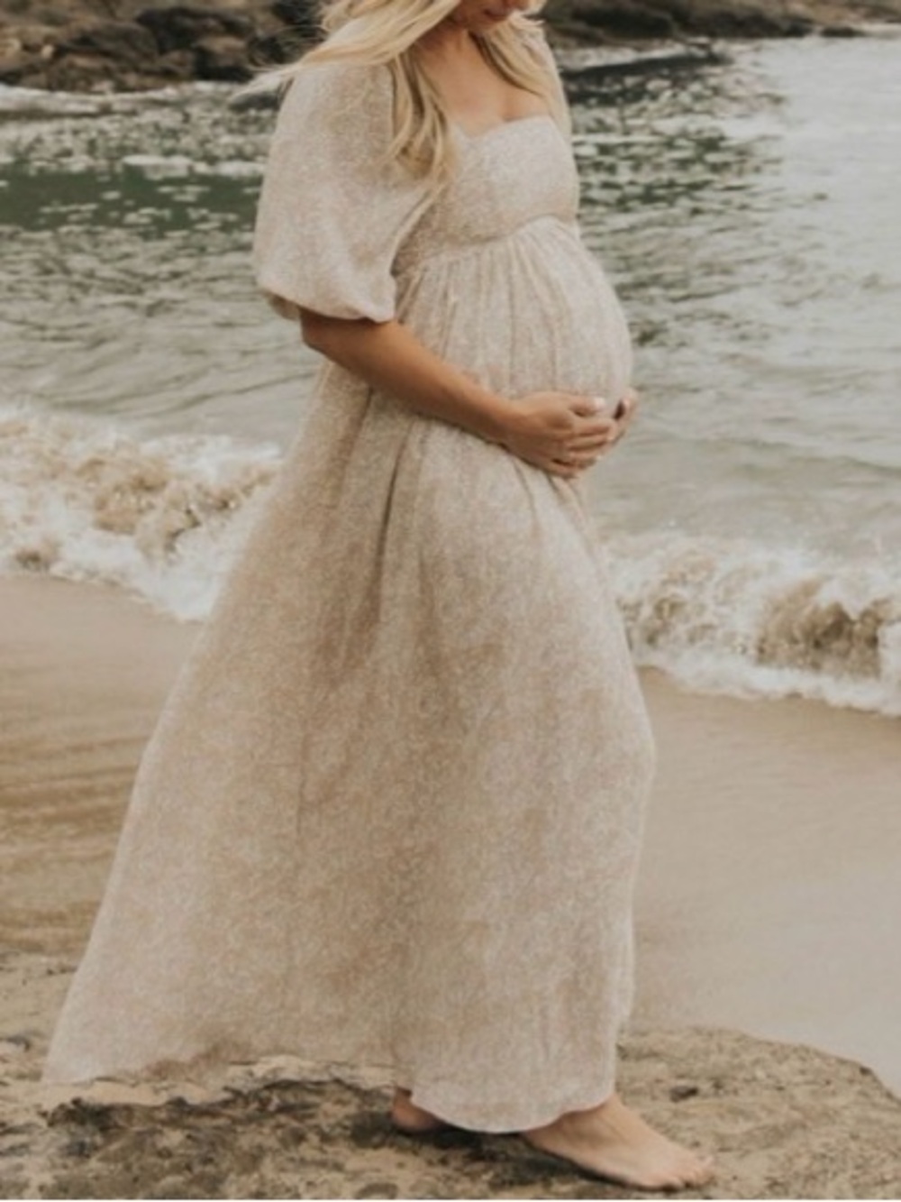 Storia Neutral Beige Floral Maxi Dress